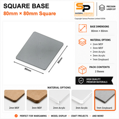 Square Bases – 80×80mm (×2) / 1mm Greyboard / Rounded Corners