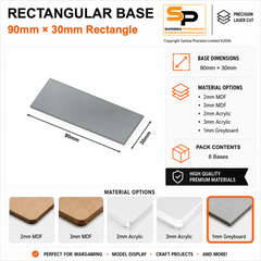 Rectangular Bases – 30mm Deep – 90×30mm (×8) / 1mm Greyboard / Rounded Corners