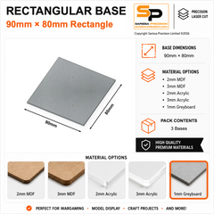 Rectangular Bases – 80mm Deep – 90×80mm (×3) / 1mm Greyboard / Rounded Corners