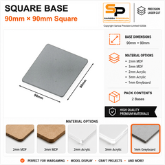 Square Bases – 90×90mm (×2) / 1mm Greyboard / Rounded Corners