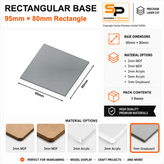Rectangular Bases – 80mm Deep – 95×80mm (×3) / 1mm Greyboard / Rounded Corners