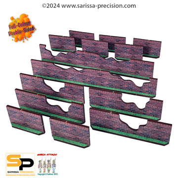 Walls - High Brick Damaged (x14) - Full Colour