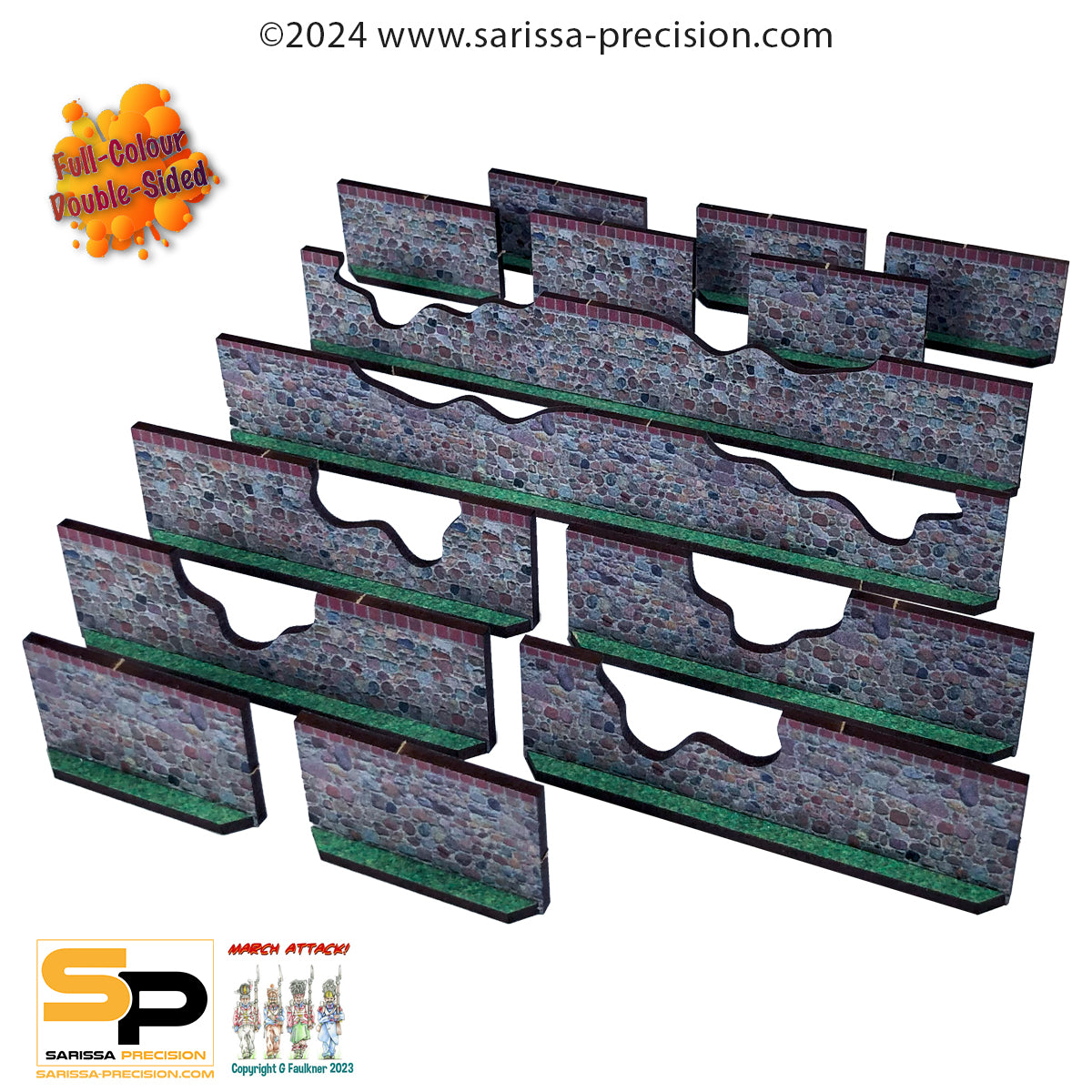 Walls - High Stone Damaged (x14) - Full Colour