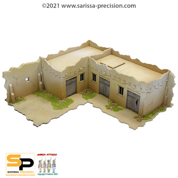 Middle Eastern L-shaped Building with wall