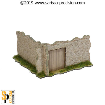 Mediterranean Village Corner Wall With Door 10x10 (28mm)