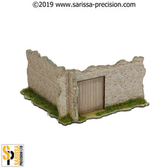 Mediterranean Village Corner Wall With Door 10x10 (28mm)