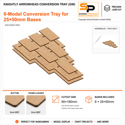 Knightly 6 Arrowhead Conversion Tray for 25×50mm Bases (GW) – 2mm MDF