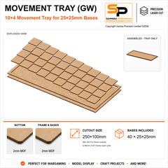 25×25mm Movement Tray (GW) – 10×4 – 40 bases / 2mm MDF