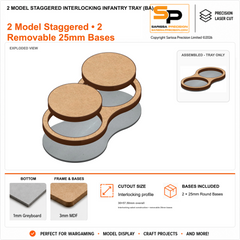 2 Model Staggered Interlocking Infantry Tray (BA) – 1mm Greyboard / 3mm MDF Top & Bases
