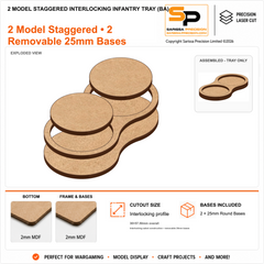 2 Model Staggered Interlocking Infantry Tray (BA) – 2mm MDF / 2mm MDF Top & Bases