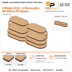 4 Model (2×2) Interlocking Cavalry Tray (SAG) – 2mm MDF / 2mm MDF Top & Bases