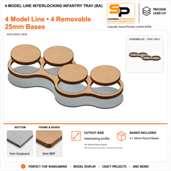 4 Model Line Interlocking Infantry Tray (BA) – 1mm Greyboard / 3mm MDF Top & Bases