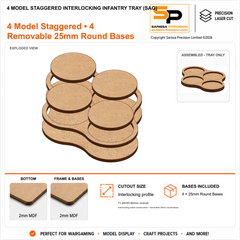 4 Model Staggered Interlocking Infantry Tray (SAG) – 2mm MDF / 2mm MDF Top & Bases