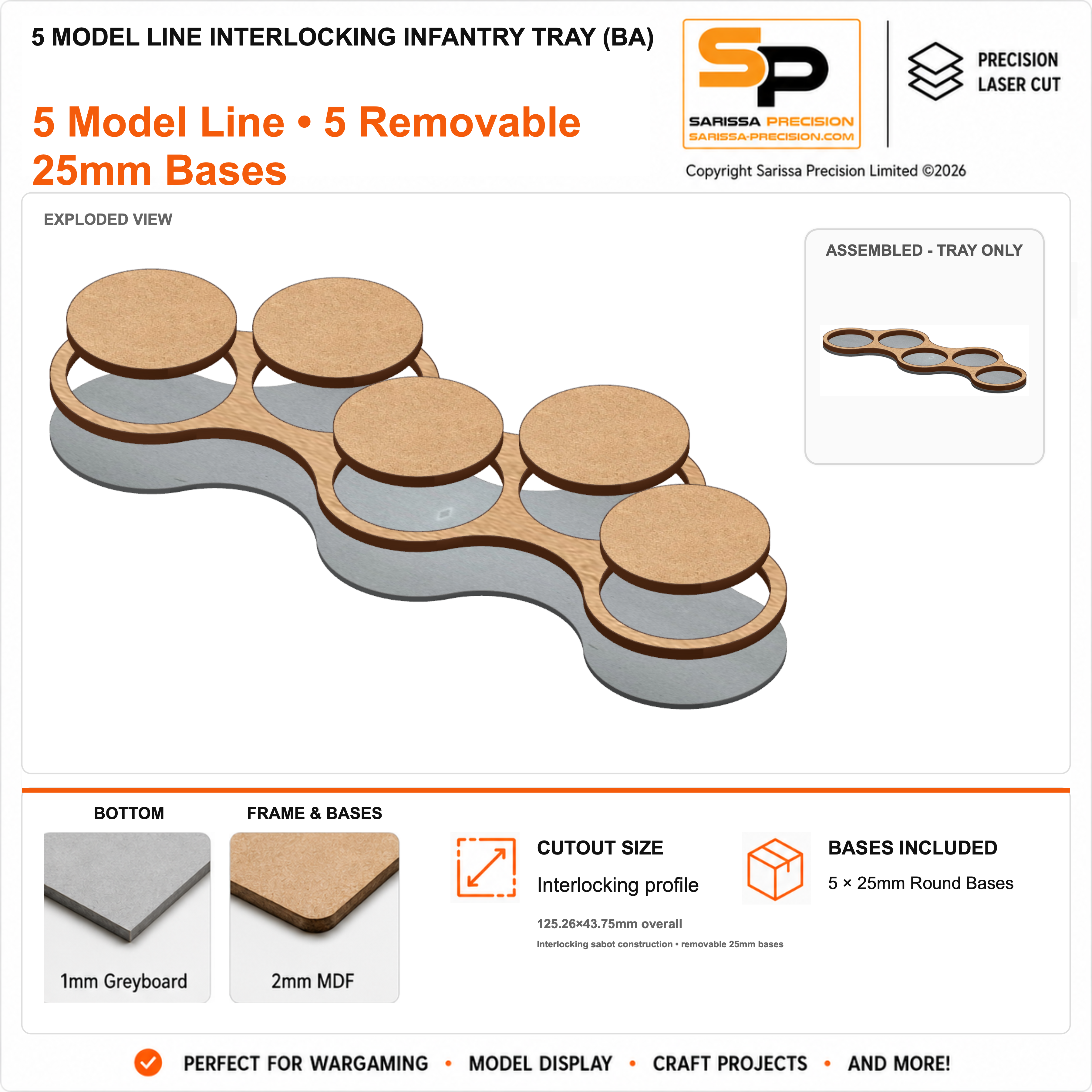 5 Model Line Interlocking Infantry Tray (BA) – 1mm Greyboard / 2mm MDF Top & Bases