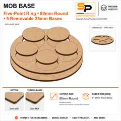 Gangs of Rome 80mm Mob Sabot Base for 25mm Round Bases – 80mm Round - Five-Point Ring / 2mm MDF / 2mm MDF Top & Bases