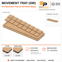 25×25mm Movement Tray (GW) – 8×2 – 16 bases / 2mm MDF