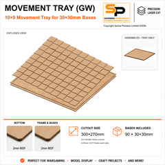 30×30mm Movement Tray (GW) – 10×9 – 90 bases / 2mm MDF