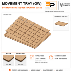 30×30mm Movement Tray (GW) – 8×6 – 48 bases / 2mm MDF
