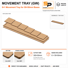 50×50mm Movement Tray (GW) – 6×1 – 6 bases / 3mm MDF