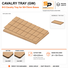 50×75mm Cavalry Tray (GW) – 8×3 – 24 bases / 2mm MDF