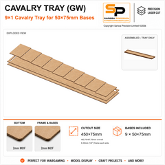 50×75mm Cavalry Tray (GW) – 9×1 – 9 bases / 2mm MDF