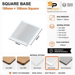 Square Bases – 100×100mm (×2) / 3mm Clear Acrylic / Rounded Corners