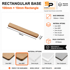 Rectangular Bases – 10mm Deep – 100×10mm (×20) / 3mm MDF / Rounded Corners