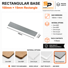 Rectangular Bases – 15mm Deep – 100×15mm (×13) / 1mm Greyboard / Square Corners