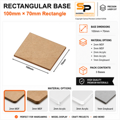 Rectangular Bases – 70mm Deep – 100×70mm (×3) / 2mm MDF / Rounded Corners