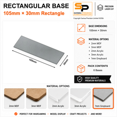 Rectangular Bases – 30mm Deep – 105×30mm (×6) / 1mm Greyboard / Rounded Corners