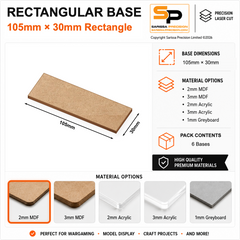 Rectangular Bases – 30mm Deep – 105×30mm (×6) / 2mm MDF / Rounded Corners