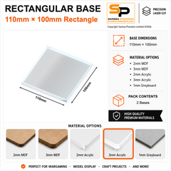 Rectangular Bases – 100mm Deep – 110×100mm (×2) / 3mm Clear Acrylic / Rounded Corners