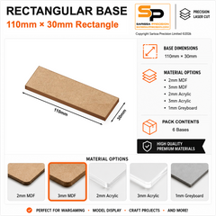 Rectangular Bases – 30mm Deep – 110×30mm (×6) / 3mm MDF / Rounded Corners