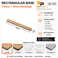 Rectangular Bases – 10mm Deep – 115×10mm (×18) / 2mm MDF / Rounded Corners