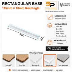 Rectangular Bases – 10mm Deep – 115×10mm (×18) / 3mm Clear Acrylic / Rounded Corners
