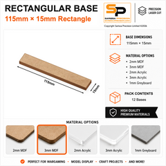 Rectangular Bases – 15mm Deep – 115×15mm (×12) / 3mm MDF / Square Corners