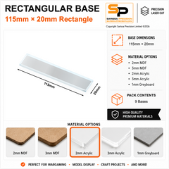 Rectangular Bases – 20mm Deep – 115×20mm (×9) / 2mm Clear Acrylic / Rounded Corners