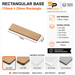 Rectangular Bases – 25mm Deep – 115×25mm (×7) / 2mm MDF / Rounded Corners