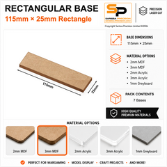 Rectangular Bases – 25mm Deep – 115×25mm (×7) / 3mm MDF / Rounded Corners