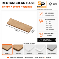 Rectangular Bases – 30mm Deep – 115×30mm (×6) / 2mm MDF / Rounded Corners