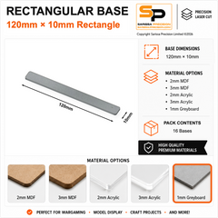 Rectangular Bases – 10mm Deep – 120×10mm (×16) / 1mm Greyboard / Rounded Corners