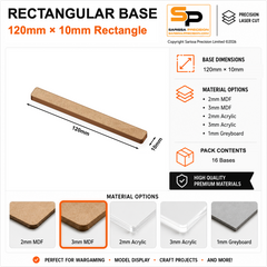 Rectangular Bases – 10mm Deep – 120×10mm (×16) / 3mm MDF / Rounded Corners