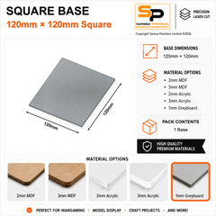 Square Bases – 120×120mm (×1) / 1mm Greyboard / Rounded Corners