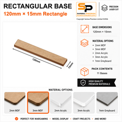 Rectangular Bases – 15mm Deep – 120×15mm (×11) / 3mm MDF / Square Corners