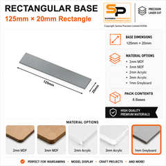 Rectangular Bases – 20mm Deep – 125×20mm (×8) / 1mm Greyboard / Rounded Corners