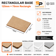 Rectangular Bases – 70mm Deep – 125×70mm (×2) / 2mm MDF / Rounded Corners