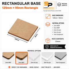 Rectangular Bases – 95mm Deep – 125×95mm (×2) / 3mm MDF / Rounded Corners