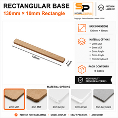 Rectangular Bases – 10mm Deep – 130×10mm (×16) / 2mm MDF / Rounded Corners