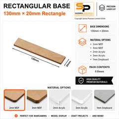 Rectangular Bases – 20mm Deep – 130×20mm (×8) / 2mm MDF / Rounded Corners
