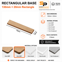 Rectangular Bases – 20mm Deep – 130×20mm (×8) / 3mm MDF / Rounded Corners